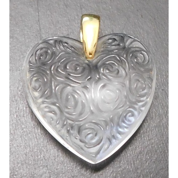 Lalique Jewelry - Lalique Clear Etched Rose Crystal Heart Pendant